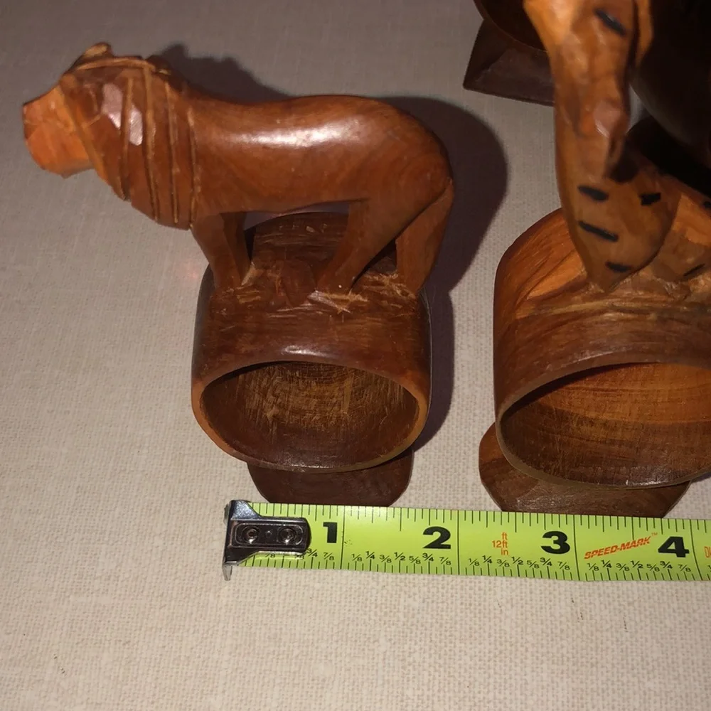 Hand‎ carved made in Kenya Animal Wooden napkin rings, set of 4